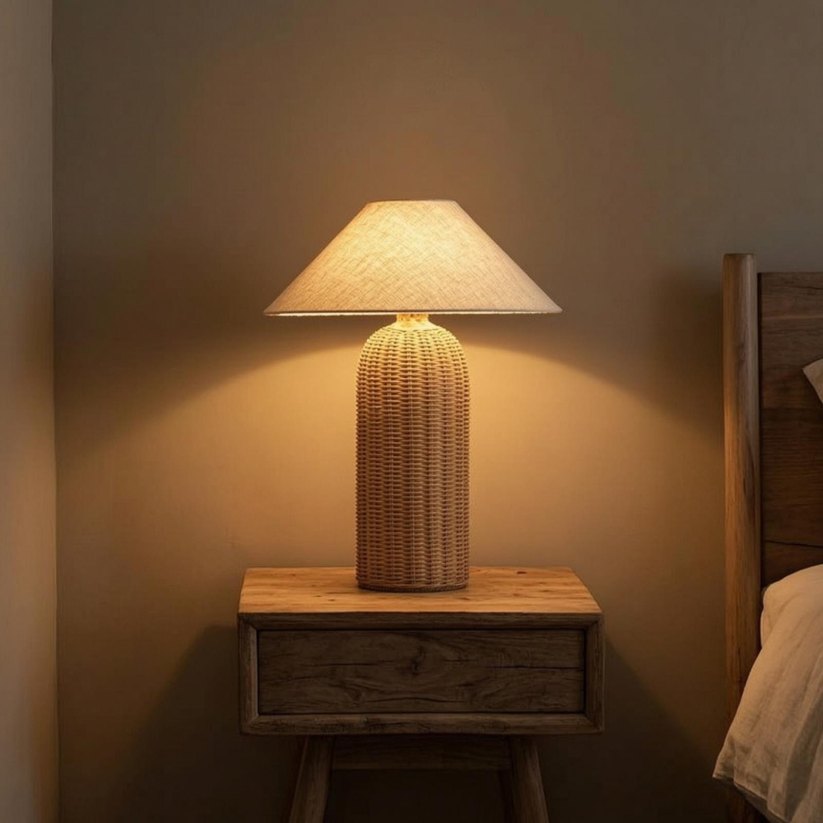 Decor Lighting Table Lamps - ベッドサイドランプ ラタンベース ファブリックシェード ナイトテーブルランプ 寝室 リビングルーム用装飾照明