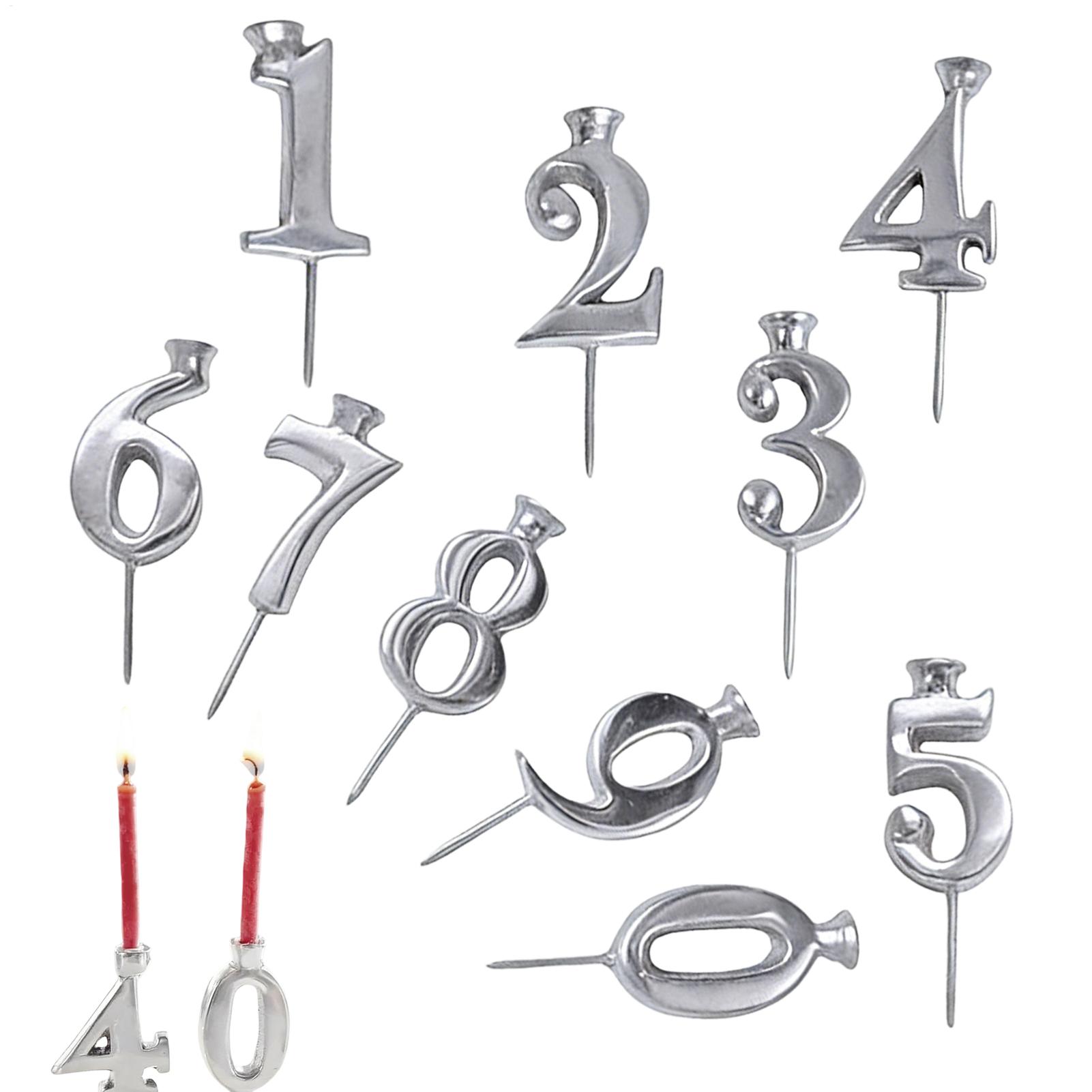 Candle Holder Set - 再利用可能な数字のバースデーキャンドルホルダーセット、誕生日ケーキのデコレーション、シルバーのケーキデコレーショントッパー、調整可能なキャンドルホルダー
