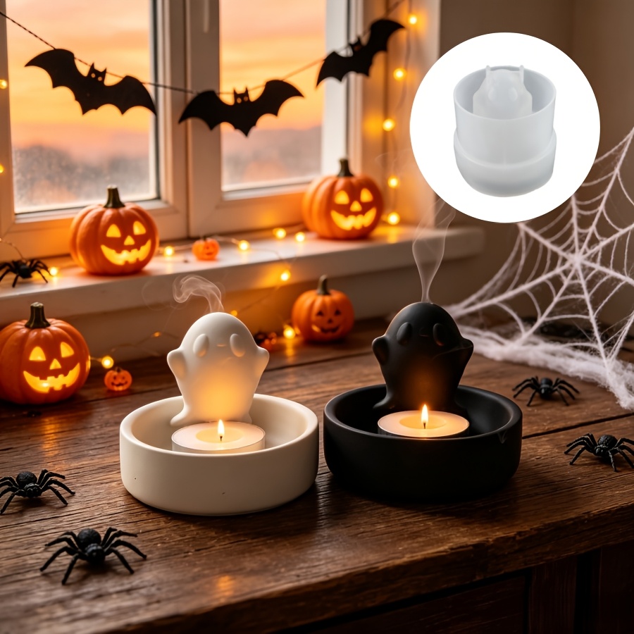 Candle Holder Set - 1個入り ハロウィン ゴースト型キャンドルホルダー飾り型 ドロッパー石膏キャンドル、製品、テーブル、シリコン型の作成に適しています