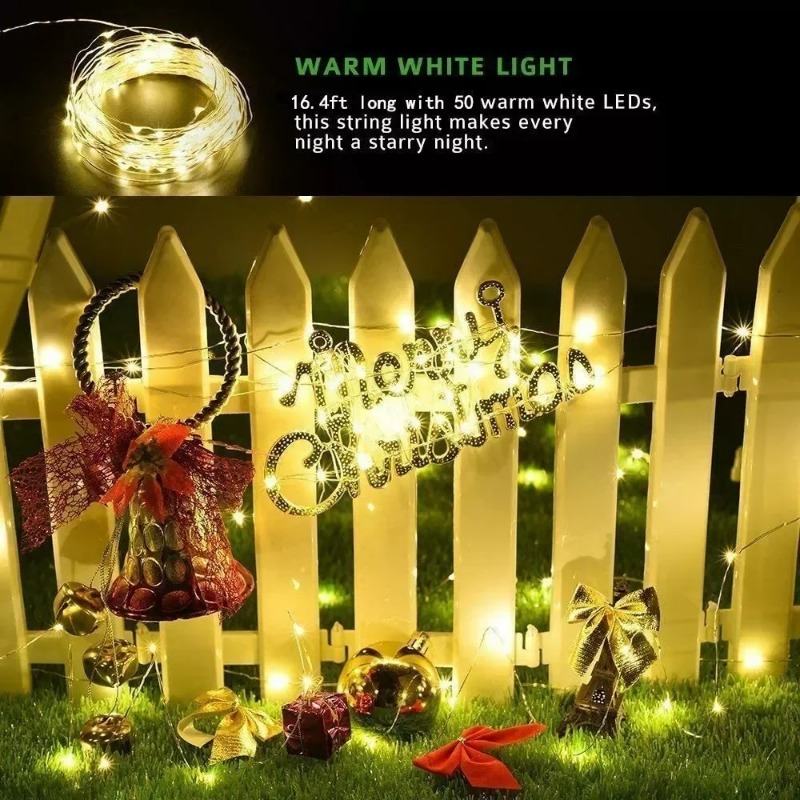Outdoor Lighting Wedding Decor - 1個入り屋外ソーラーストリングライト LEDフェアリーガーランド銅線ライト ガーデンヤードパーティー クリスマスデコレーションランプ 8モード