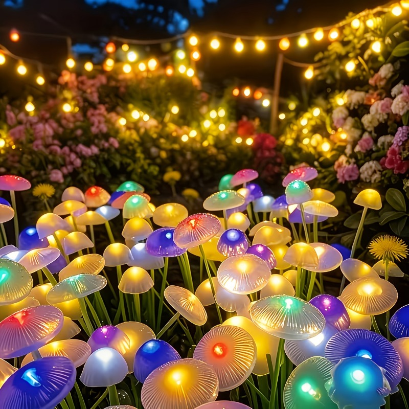 Outdoor Lighting Wedding Decor - 8LEDソーラーガーデンライト4セット、屋外ガーデン装飾ライト、8つのキノコ型ヘッド付き、IP44保護レベル、屋外ガーデン、芝生、結婚式、通路の景観、テラス、庭園、お祭り、一年中あらゆる季節に適しています。