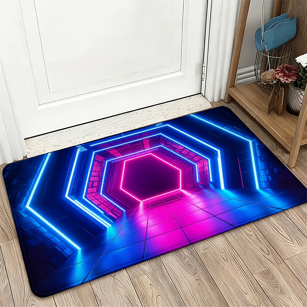 Lighting Effect Home Decor - サイバーパンクネオンライトエフェクトドアマット、未来的なLEDラグマット、モダンな玄関ドア用、家の装飾、スタイリッシュなアニメアート