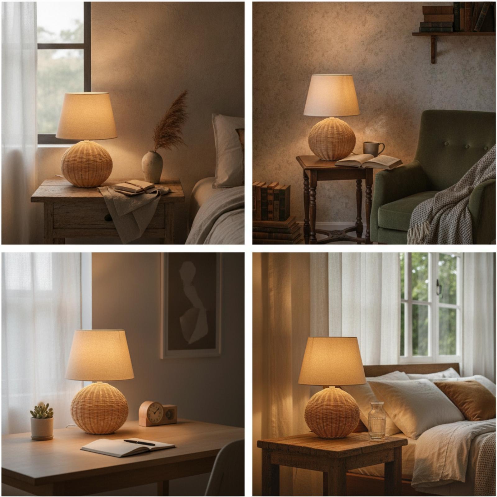 ベッドサイドランプ ラタンベース ファブリックシェード ナイ - Decor Lighting Table Lamps のレビューと価格