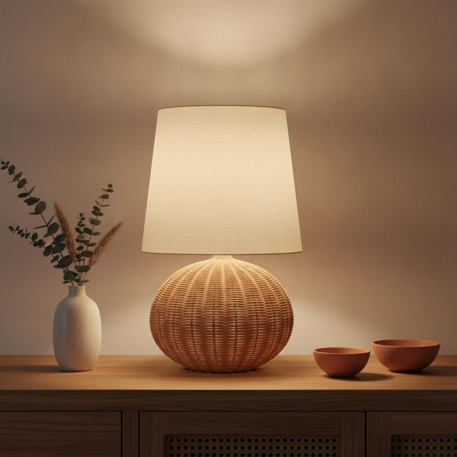 ベッドサイドランプ ラタンベース ファブリックシェード ナイ - Decor Lighting Table Lamps のレビューと価格