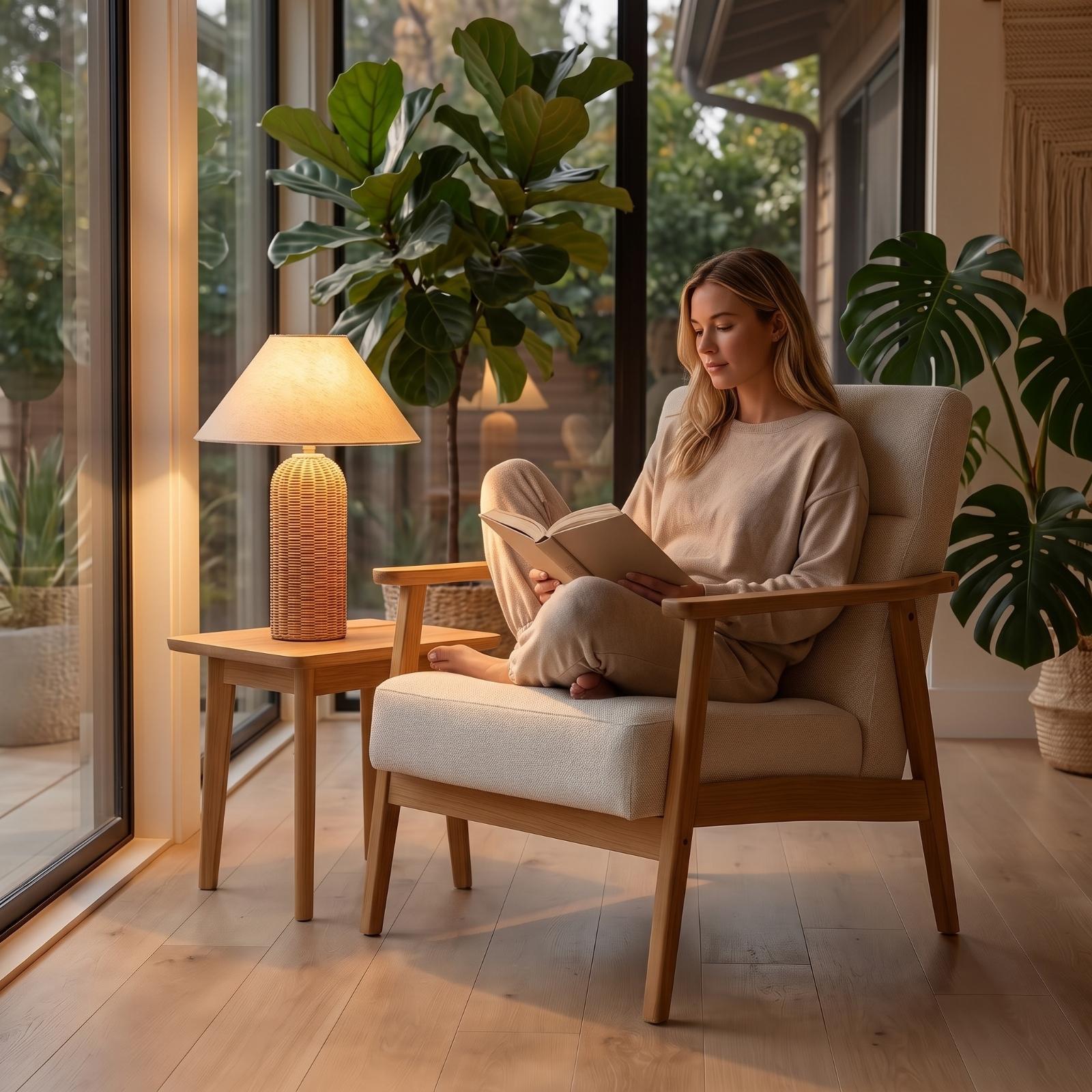 ベッドサイドランプ ラタンベース ファブリックシェード ナイ - Decor Lighting Table Lamps のレビューと価格