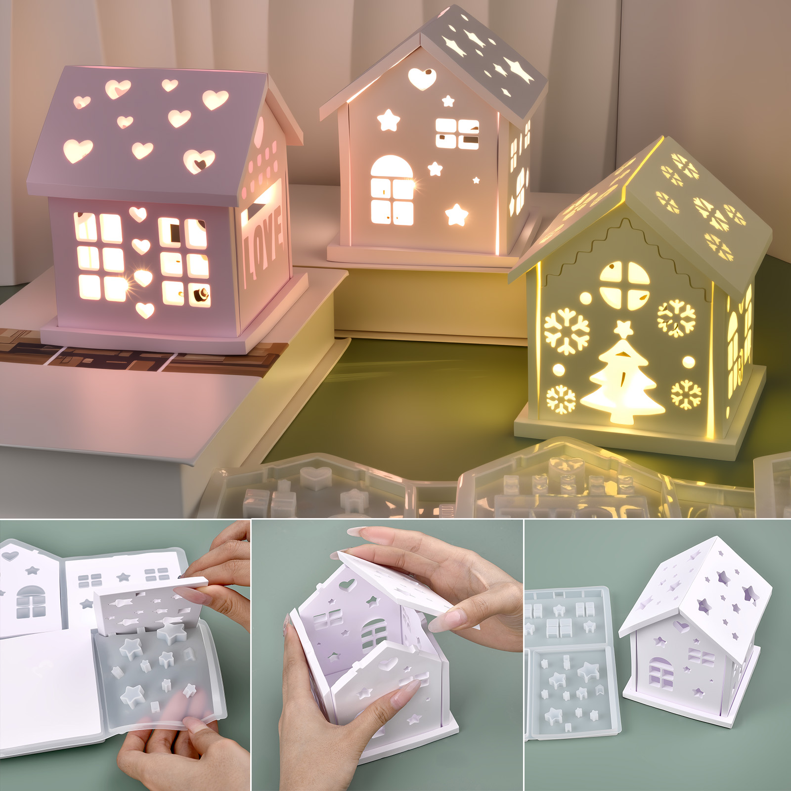3Dハウスシリコンモールド DIY クリスマスツリー ラブス - Candle Holder Set のレビューと価格