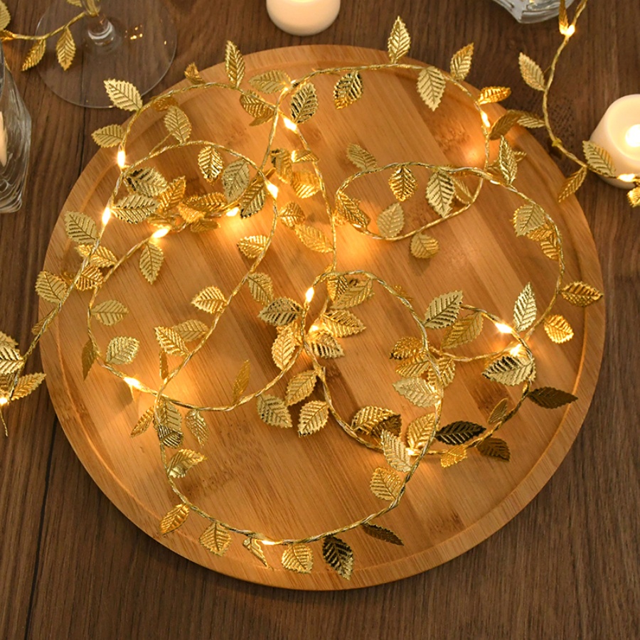 ゴールデンリーフラタン銅線ストリングフェアリーライト電池式、 - Outdoor Lighting Wedding Decor のレビューと価格
