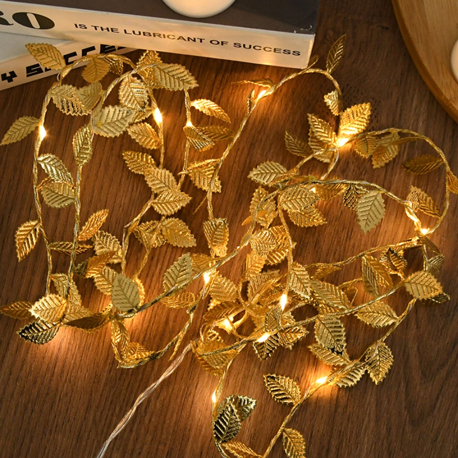 ゴールデンリーフラタン銅線ストリングフェアリーライト電池式、 - Outdoor Lighting Wedding Decor のレビューと価格