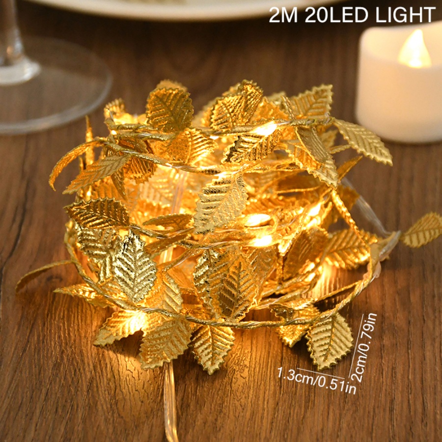 ゴールデンリーフラタン銅線ストリングフェアリーライト電池式、 - Outdoor Lighting Wedding Decor のレビューと価格
