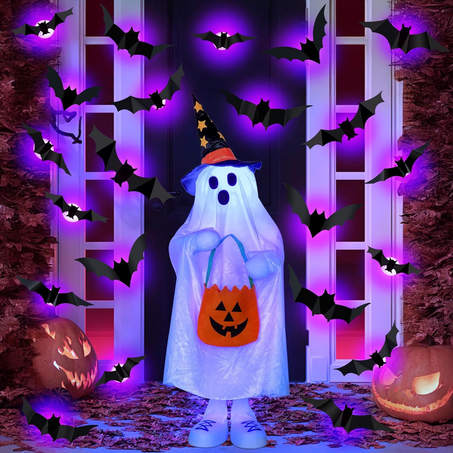 ハロウィン LED コウモリ クモ デコレーション 暗闇で光 - Outdoor Lighting Wedding Decor のレビューと価格
