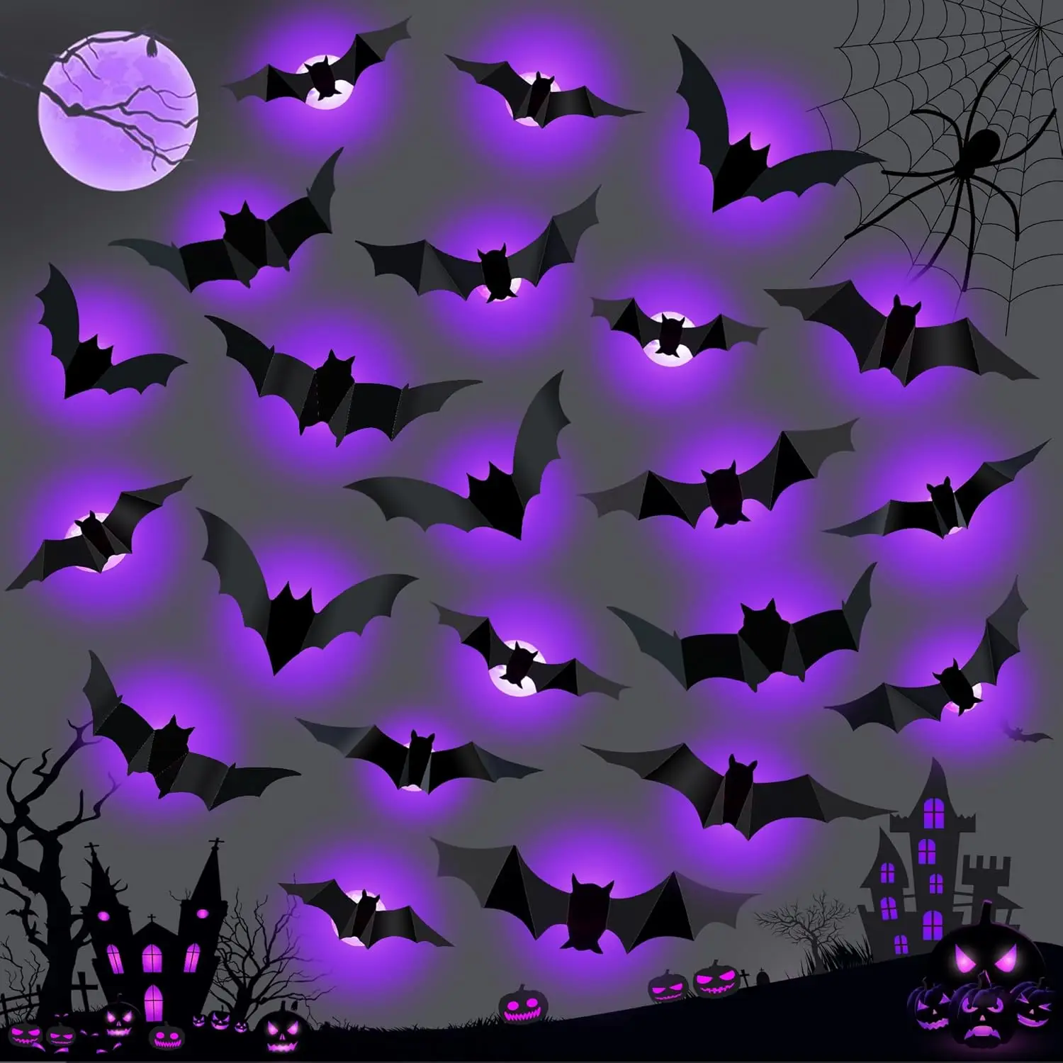 ハロウィン LED コウモリ クモ デコレーション 暗闇で光 - Outdoor Lighting Wedding Decor のレビューと価格