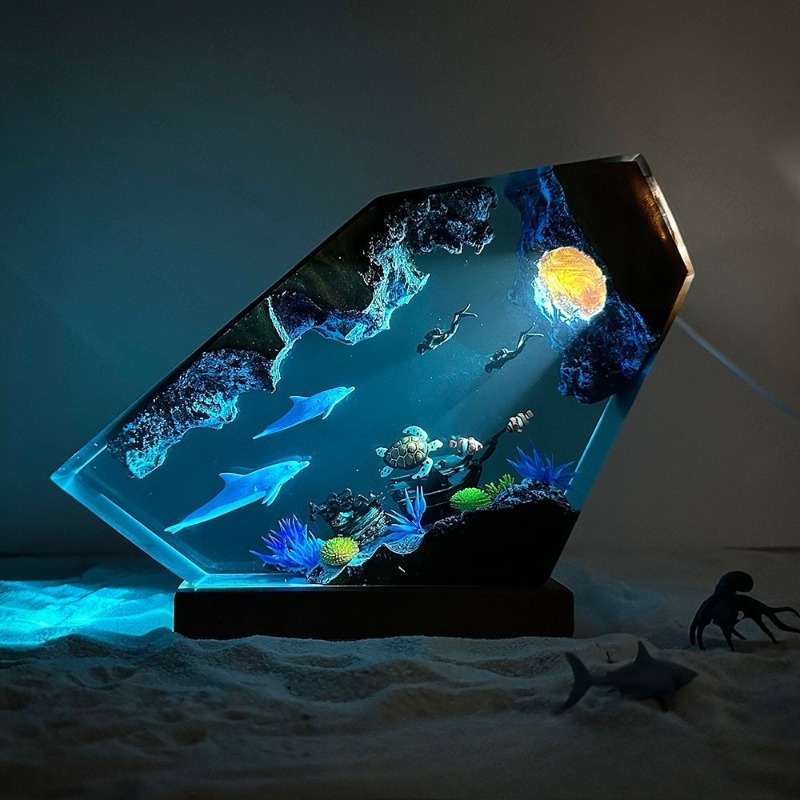 イルカと亀の樹脂製ナイトライト、カップルダイバーが水中世界を - Unique Lighting Decor のレビューと価格