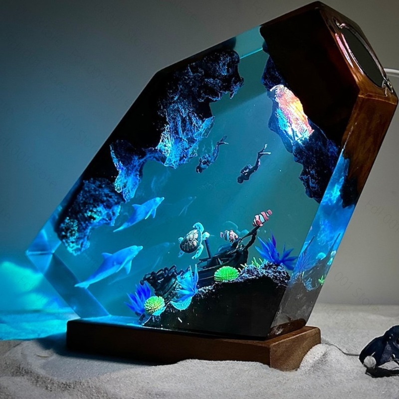 イルカと亀の樹脂製ナイトライト、カップルダイバーが水中世界を - Unique Lighting Decor のレビューと価格
