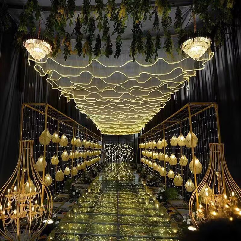 結婚式の天井装飾 屋外LED発光ウェーブガーゼカーテン スト - Outdoor Lighting Wedding Decor のレビューと価格