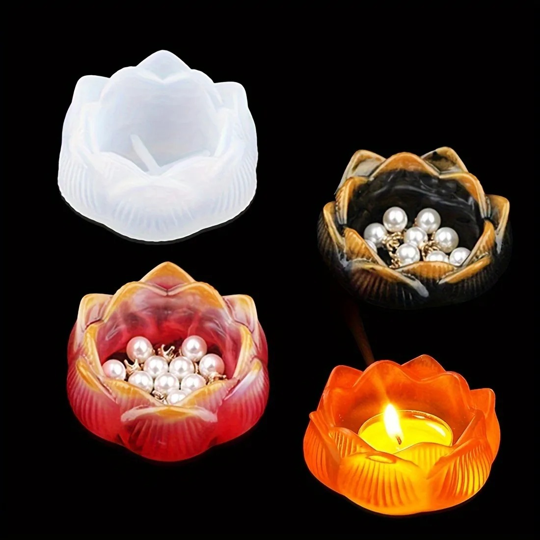 1pc DIY 蓮の花シリコーン樹脂金型キャンドルホルダー/ - Candle Holder Set のレビューと価格