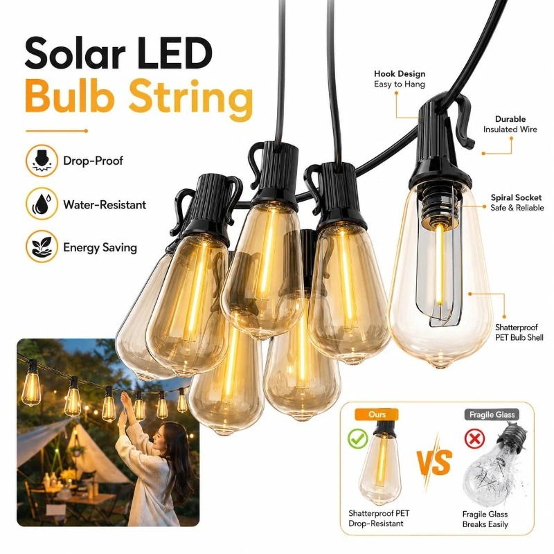 屋外用ソーラーLEDパパイヤ型フェアリーストリングライト 防 - Outdoor Lighting Wedding Decor のレビューと価格